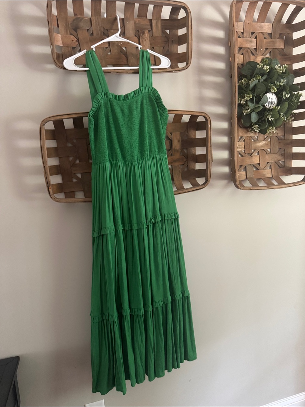 entro Green Tiered Maxi Dress with Smocked Bodice
